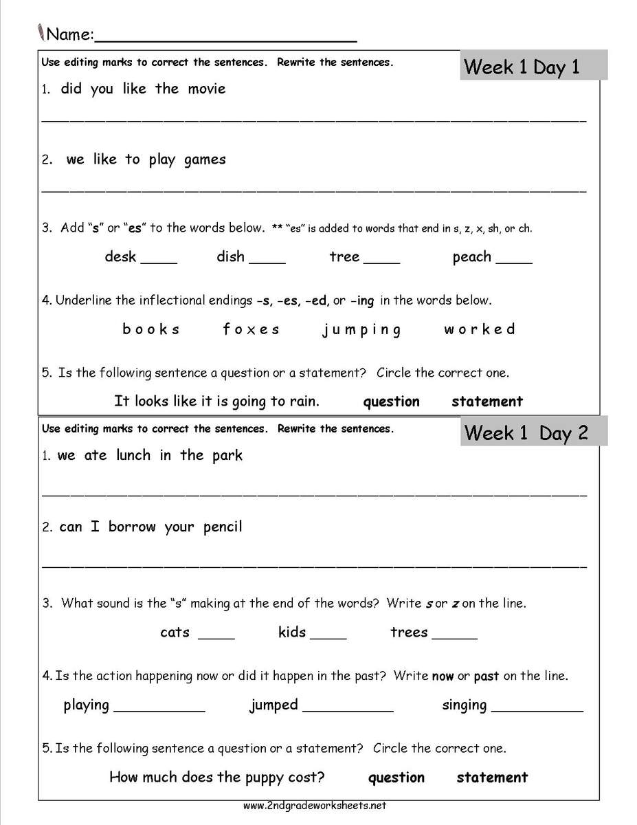 Free 2nd Grade Daily Language Worksheets Free 2nd Grade Daily Language Worksheets