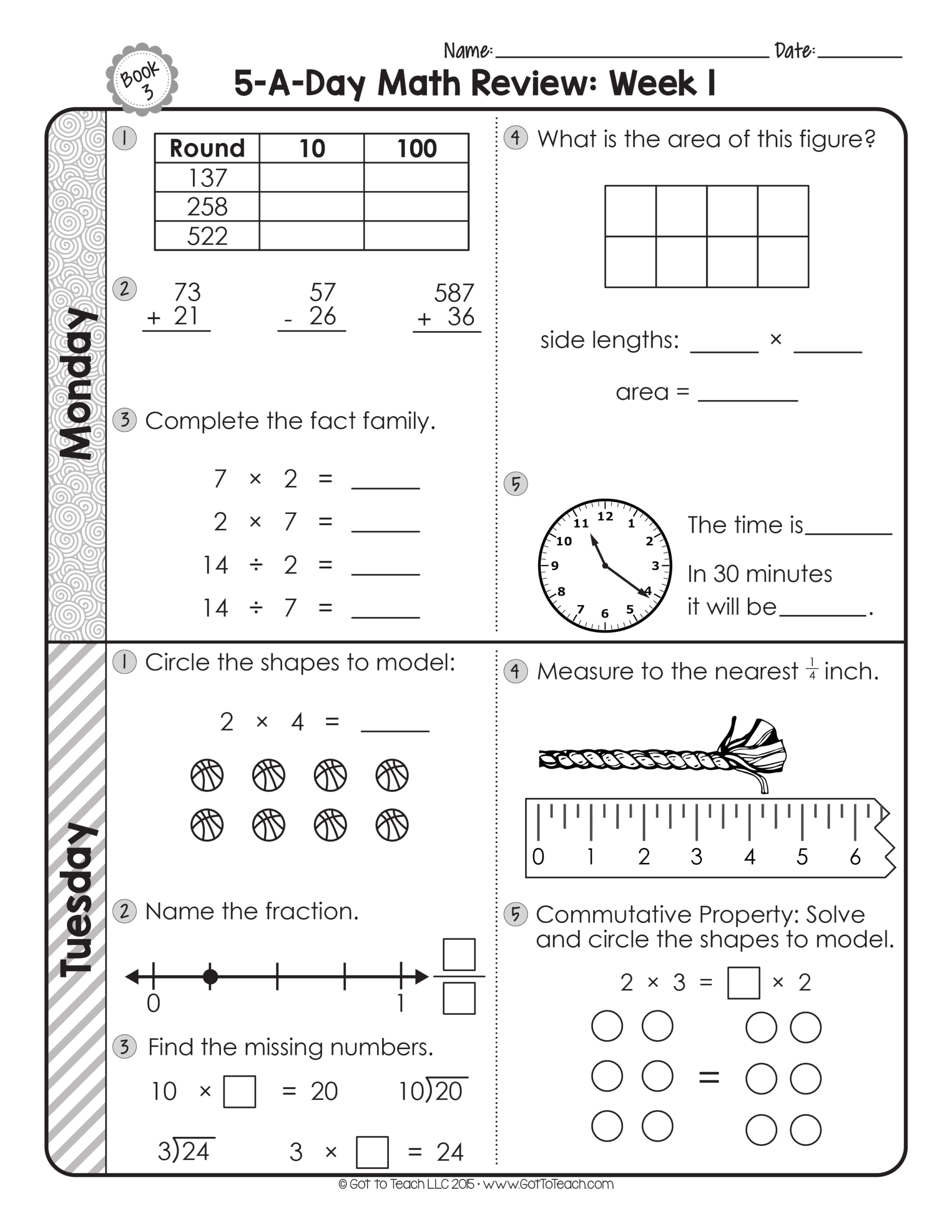 FREE 3rd Grade Daily Math Spiral Review Teacher Thrive Worksheets Library