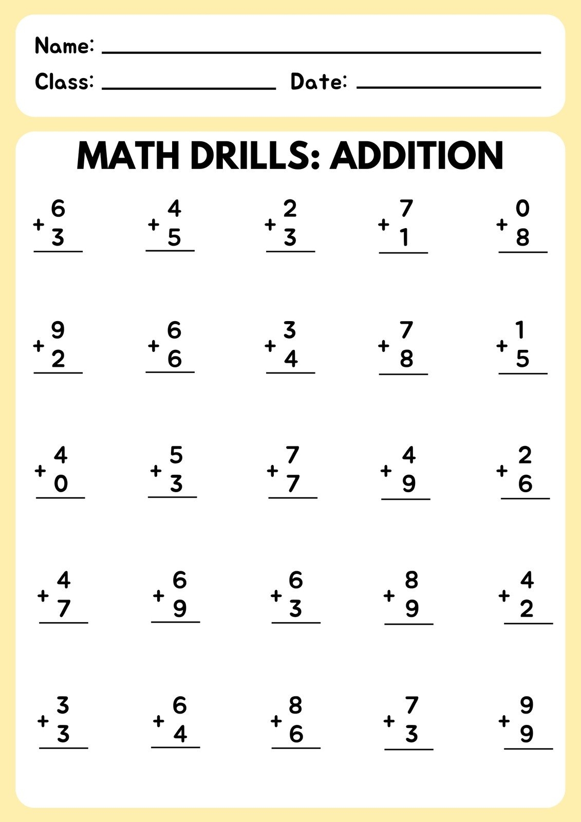 Free And Customizable Addition Templates Canva Free Math Worksheets Auto Generated With Answers