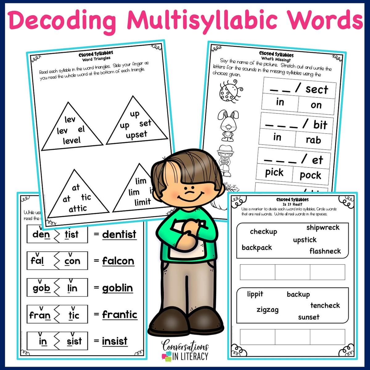 FREE Closed Syllables Decoding Multisyllabic Words Activities Conversations In Literacy Multiple Syllable Words Worksheets Printable