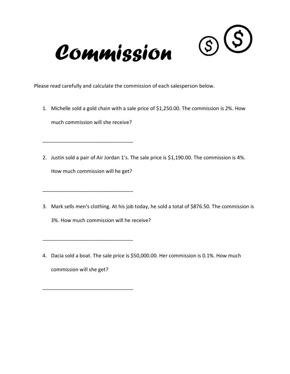 Free Commission Worksheet Download Free Commission Worksheet Png Images Free Worksheets On Clipart Library