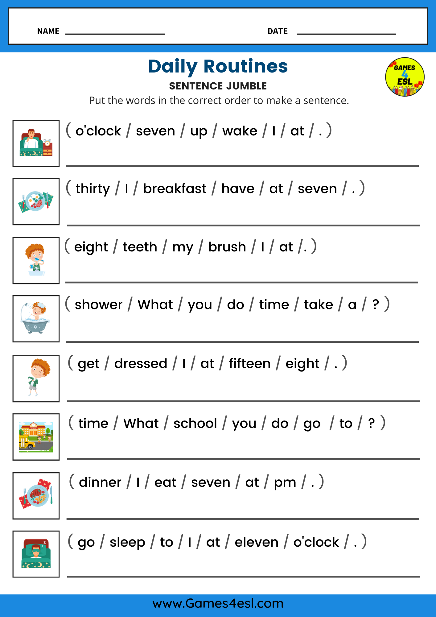 Free Daily Routine Worksheets For Beginners Games4esl Free Daily Routine Worksheets For Beginners Games4esl