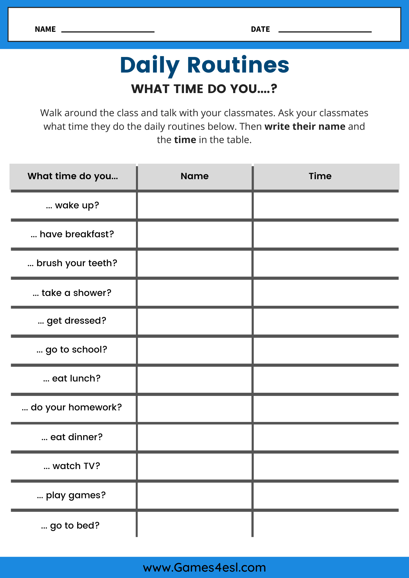 Free Daily Routine Worksheets For Beginners Games4esl Free Daily Routine Worksheets For Beginners Games4esl