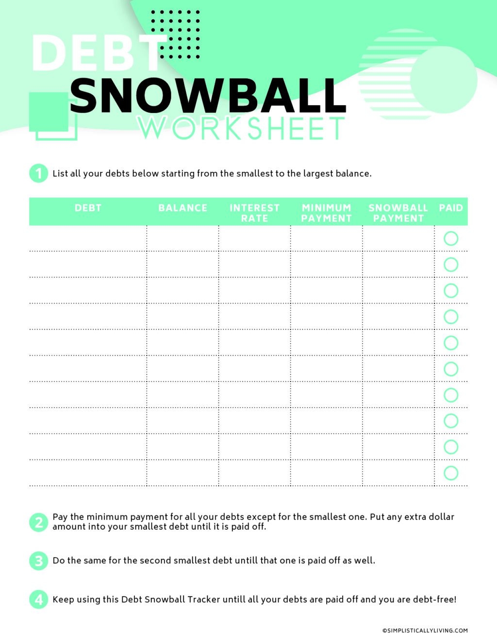 Free Debt Snowball Printable Worksheets Simplistically Living Spreadsheet Free Budget Dave Ramsey Sheet Template And Debt Money Worksheets Library