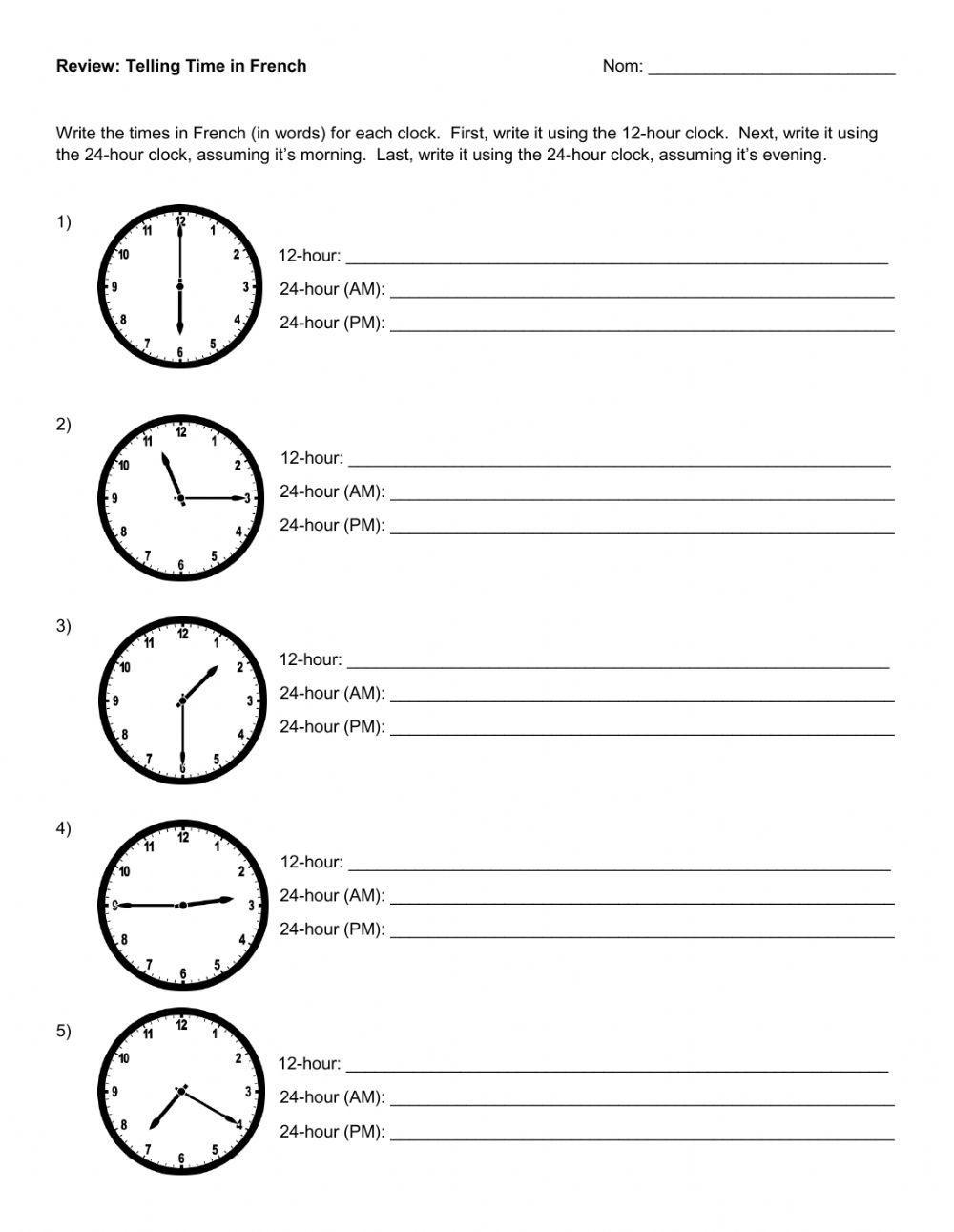 Free French Time Worksheet Download Free French Time Worksheet Png Images Free Worksheets On Clipart Library