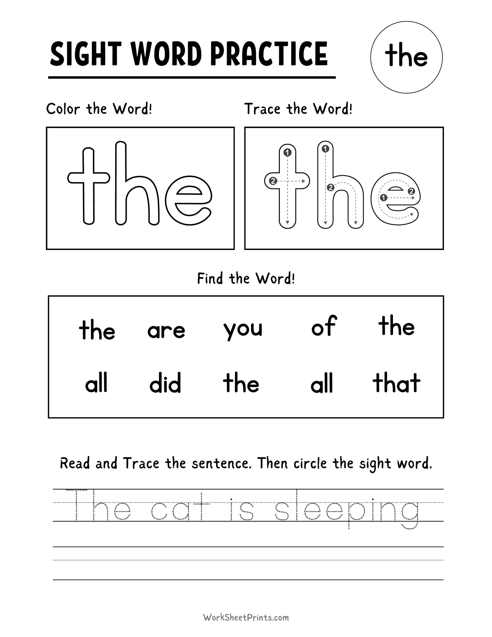 Free Printable Kindergarten Sight Word Practice Sheets Frugal Mom Eh