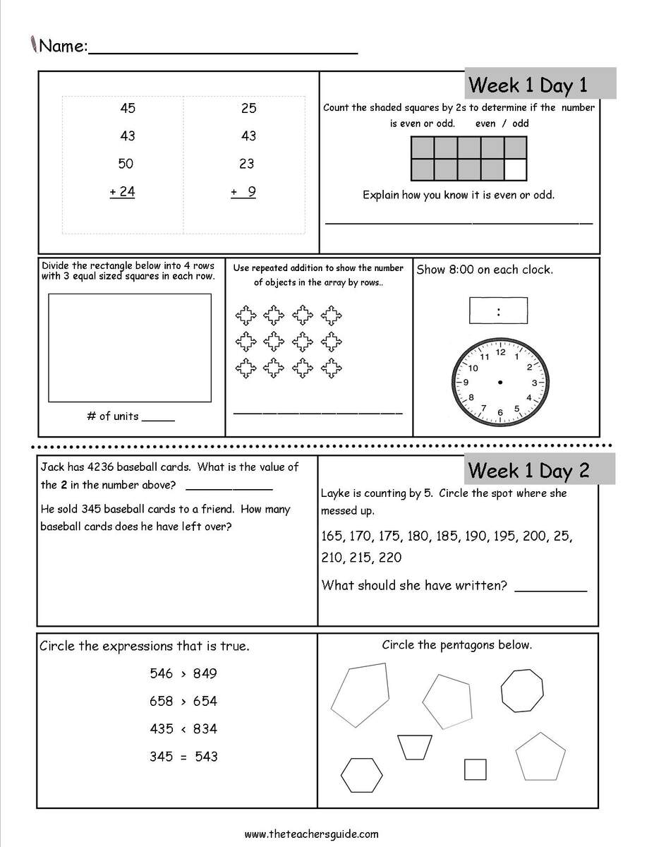 FREE 3rd Grade Daily Math Spiral Review Teacher Thrive Worksheets Library