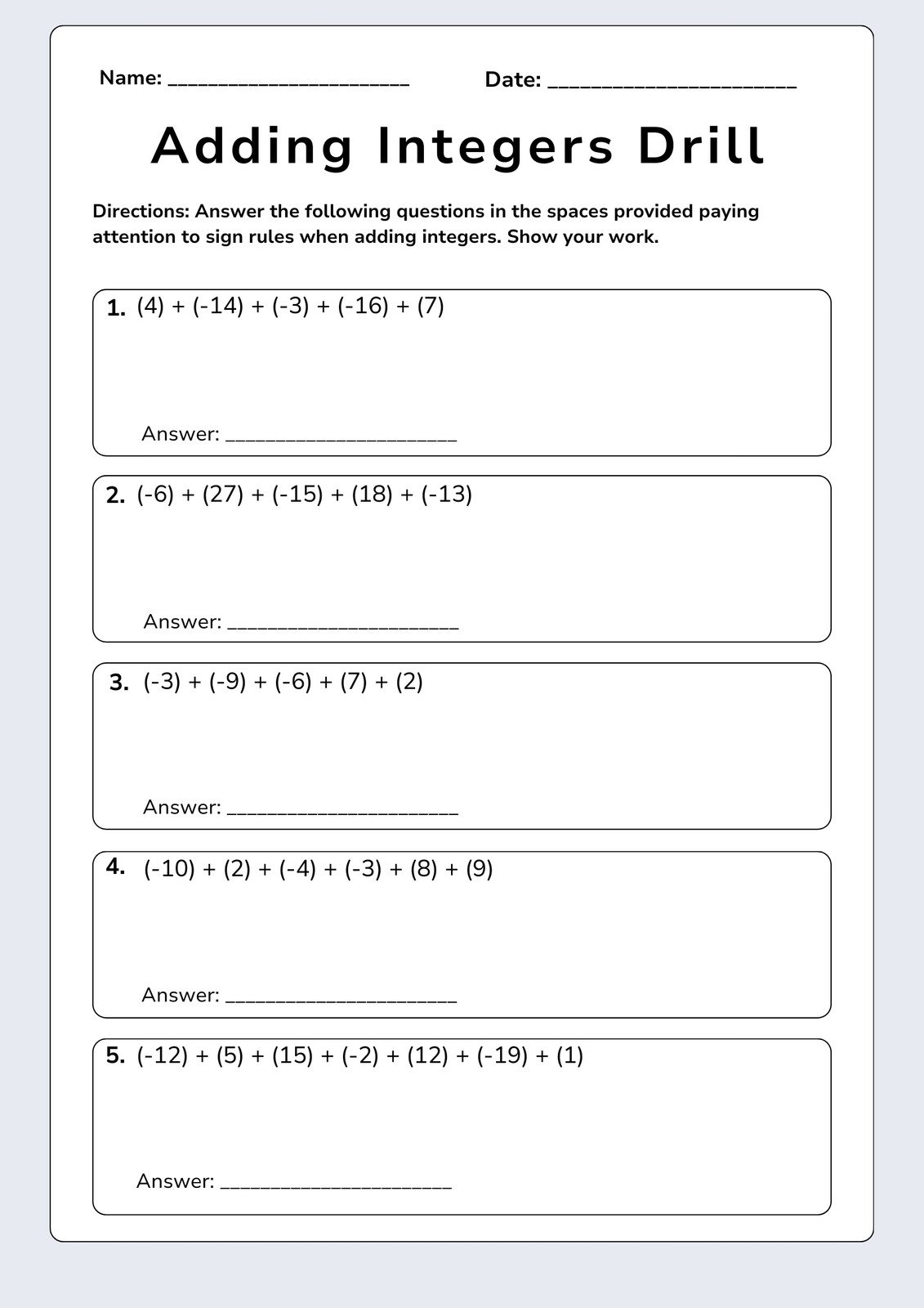 Grade 8 Math Worksheets