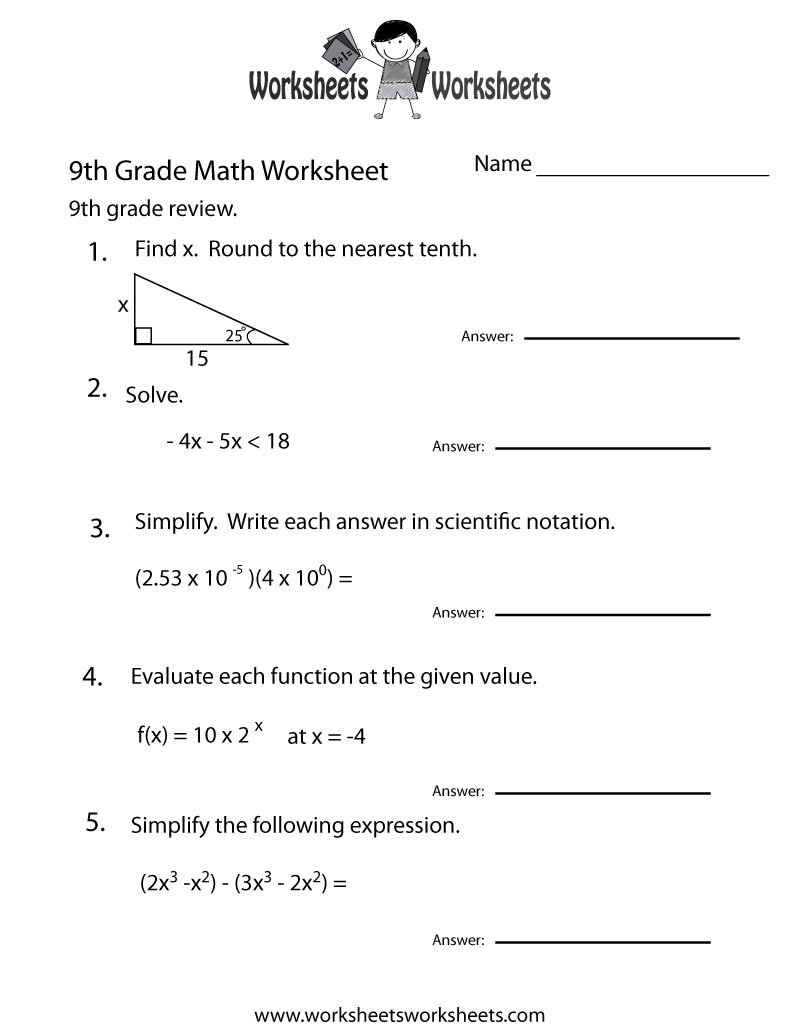 Free Printable 9th Grade Math Review Worksheet Free Printable 9th Grade Math Review Worksheet