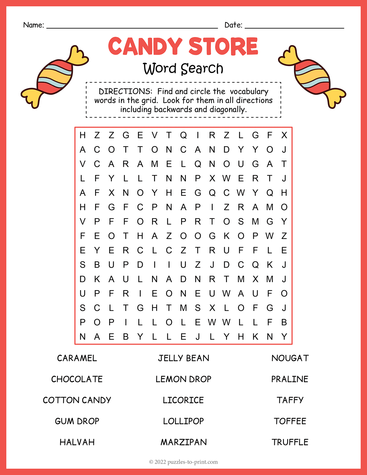 Free Printable Candy Word Search Free Printable Candy Coloring Pages