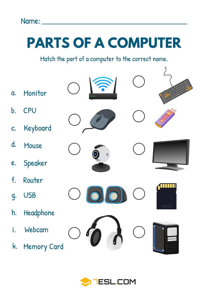 Free Printable Computer Parts Worksheets For Kids ESL 7ESL