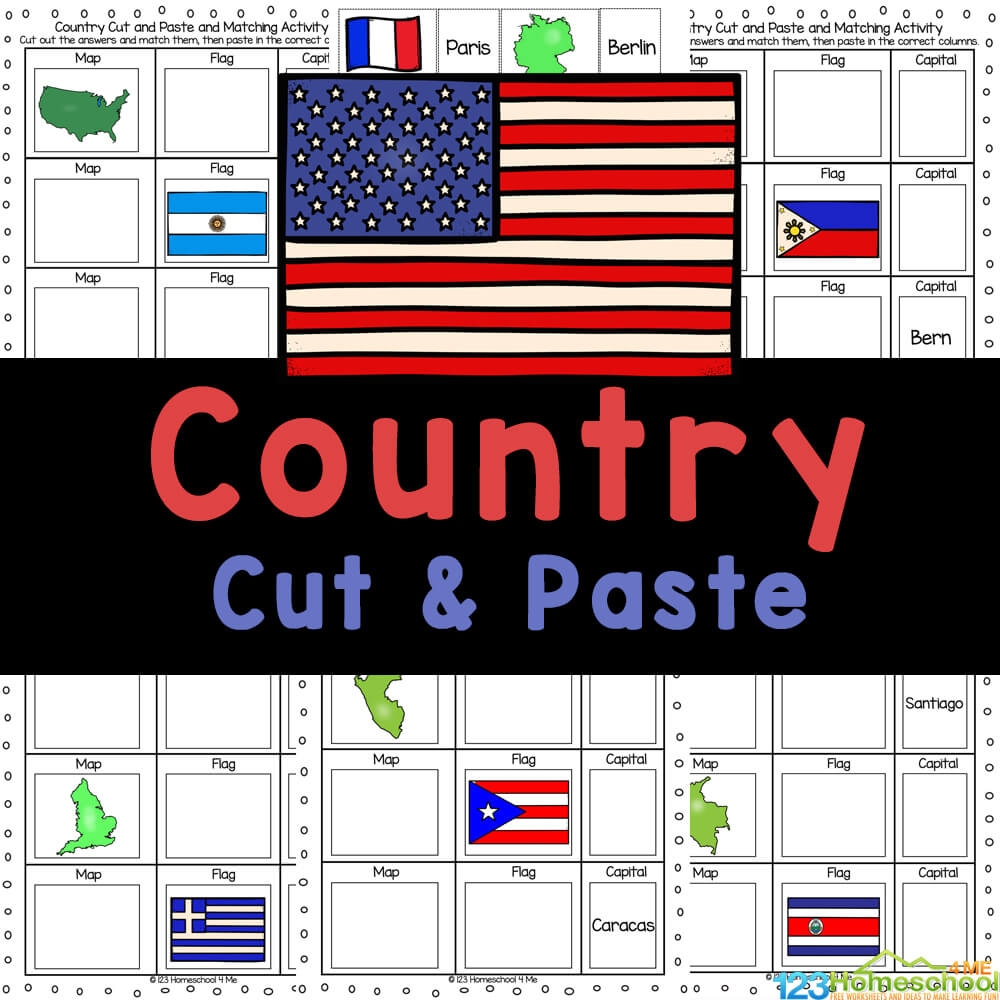 FREE Printable Cut And Paste Country Worksheets Flags Of The World Bundle Blackline Masters Montessori Geography Continent Cards Digital Download Etsy