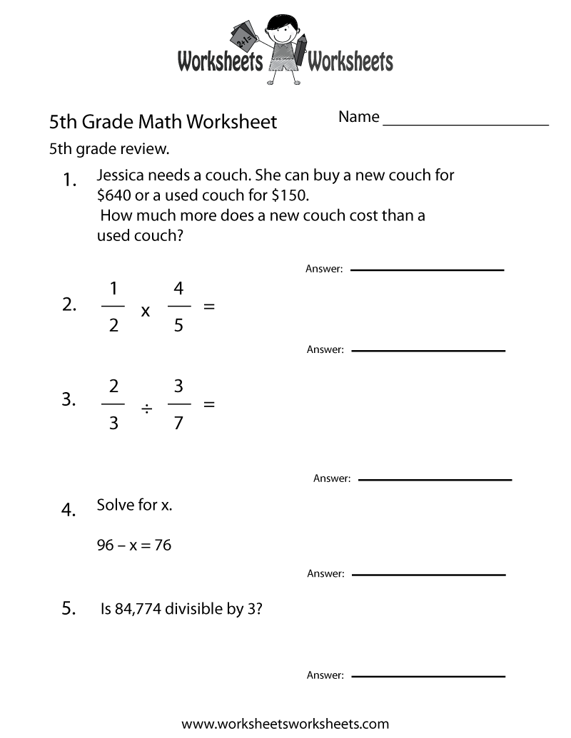 Free Printable Fifth Grade Math Practice Worksheet 5th Grade Math Worksheets For Free ArgoPrep