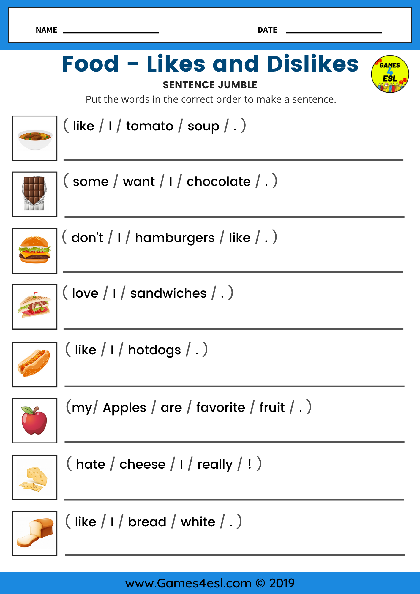 Free Printable Food Worksheets For Beginners Games4esl