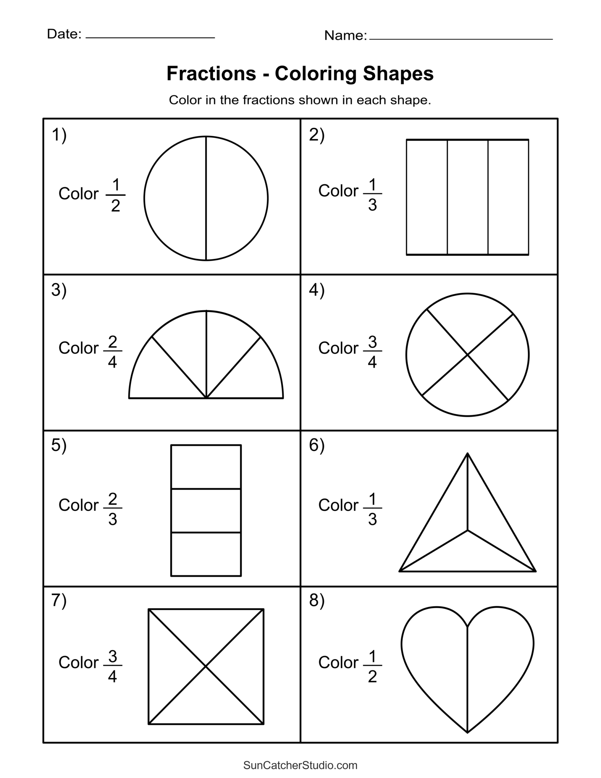 Free Printable Fractions Worksheets Comparing Identifying Free Printables Lettering SVG Files Tools Apps Fraction Coloring Page A Free Math Coloring Printable