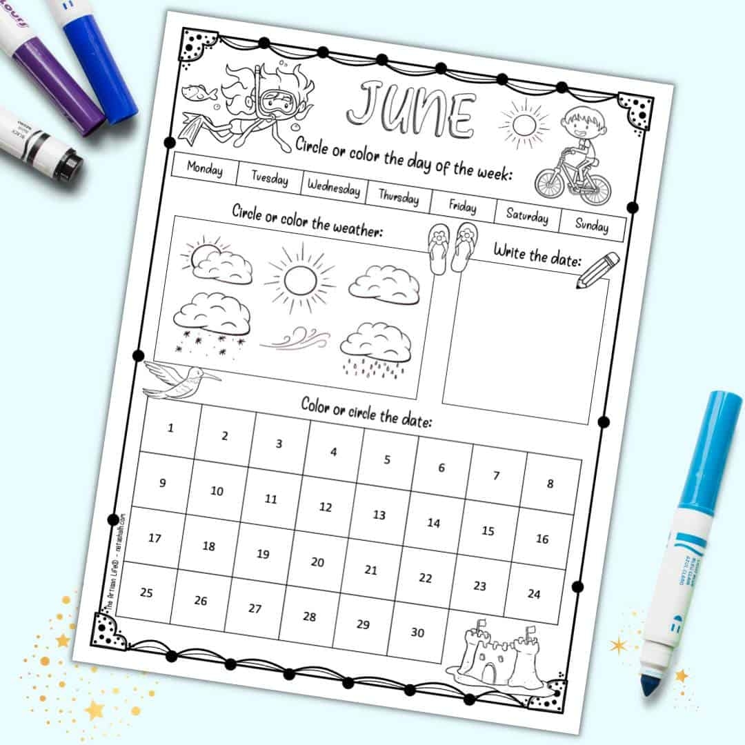 Free Printable June Calendar Worksheet For Kids The Artisan Life Free Printable Calendar Worksheet Packet Learn The Calendar By Month Mamas Learning Corner