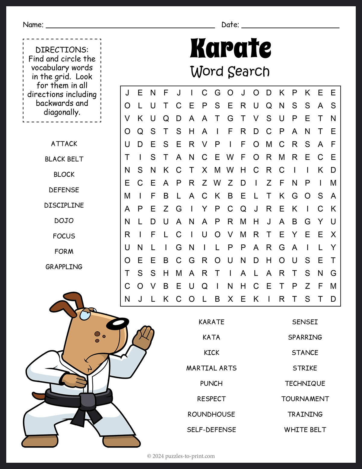 Free Printable Karate Word Search Free Printable Karate Word Search