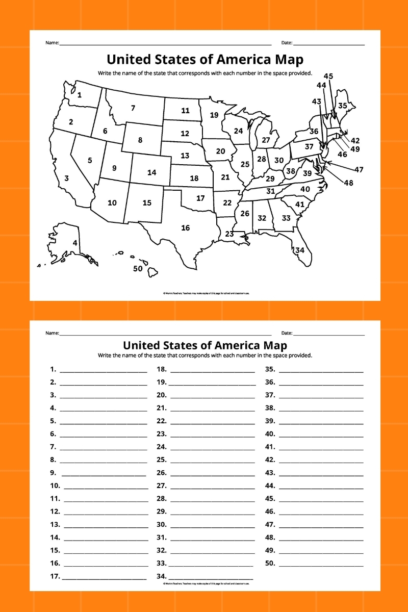 United States Map Quiz Worksheet USA Map Test W Practice Sheet US Map Quiz Classful