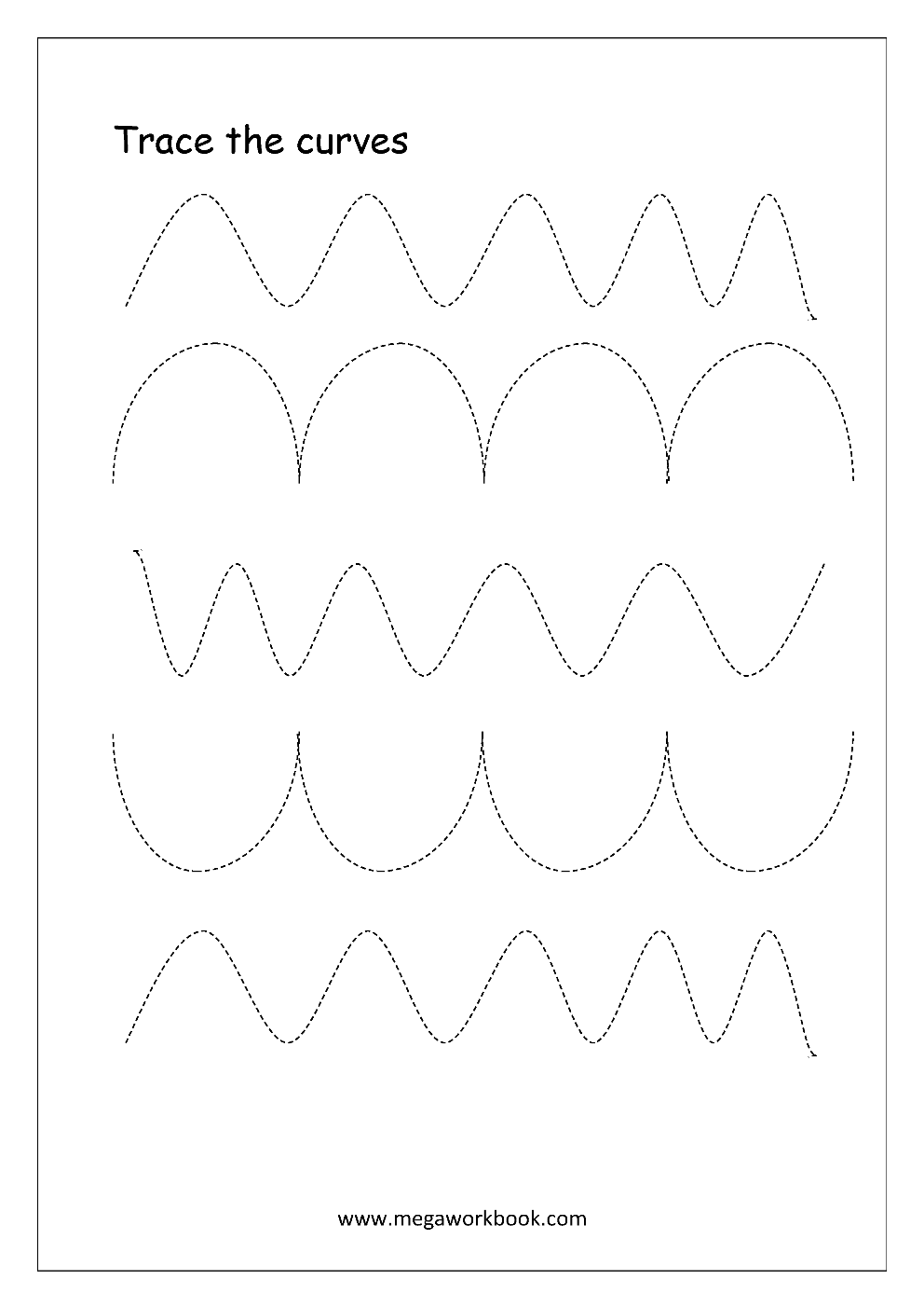 Free Printable Pre Writing Tracing Worksheets For Preschoolers Line Tracing Curve Tracing Pre Writing Skills Sleeping Lines Standing Vertical Lines Slanting Lines Curved Lines MegaWorkbook