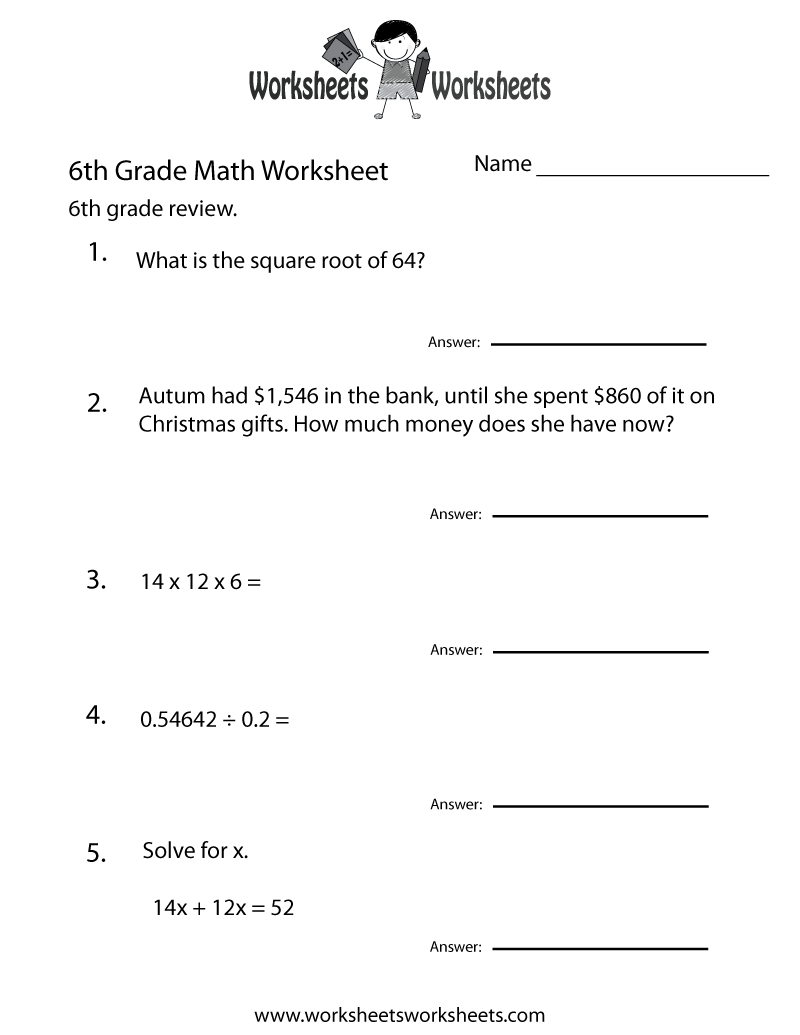Free Printable Sixth Grade Math Practice Worksheet Free Printable Sixth Grade Math Practice Worksheet