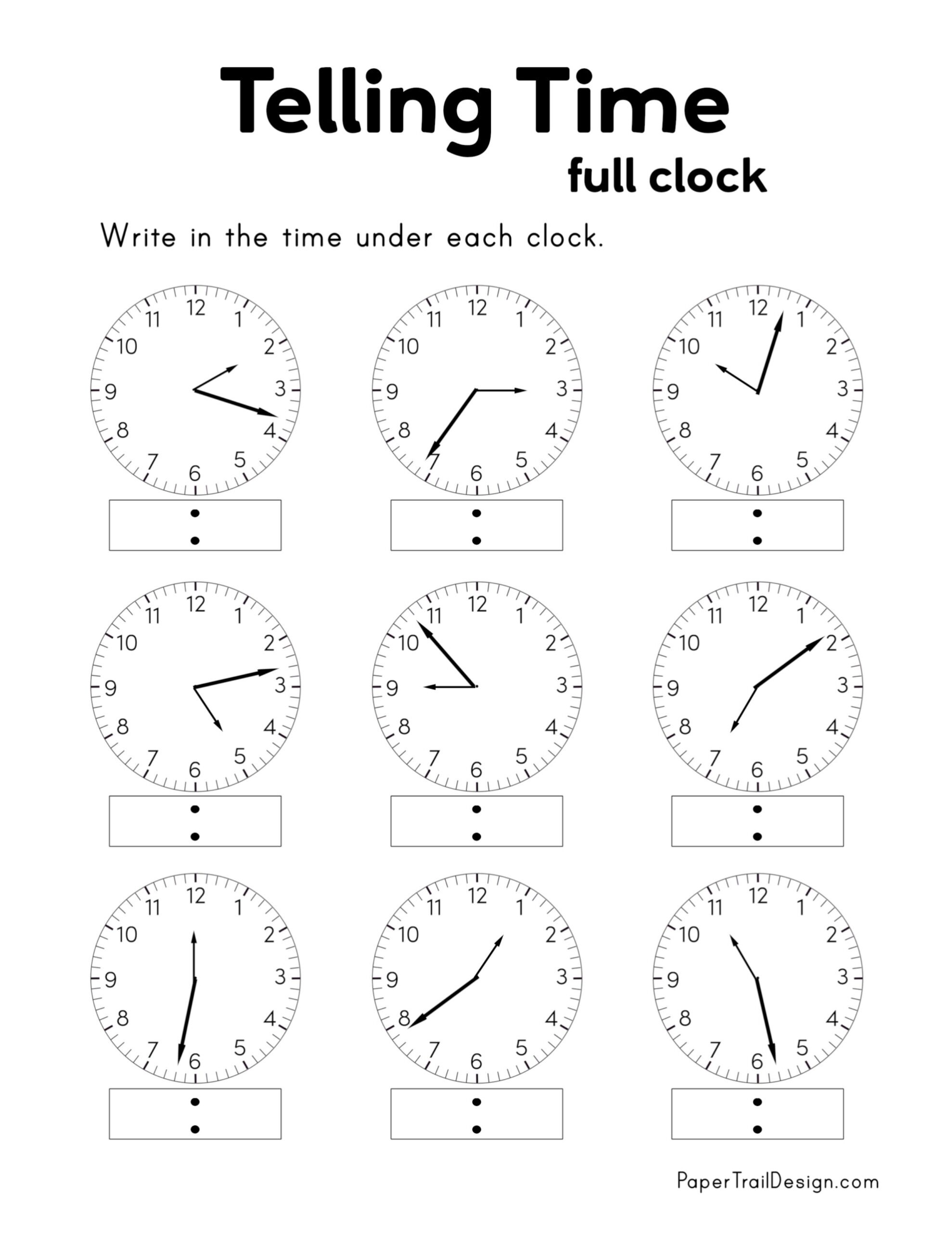 Telling Time Worksheets