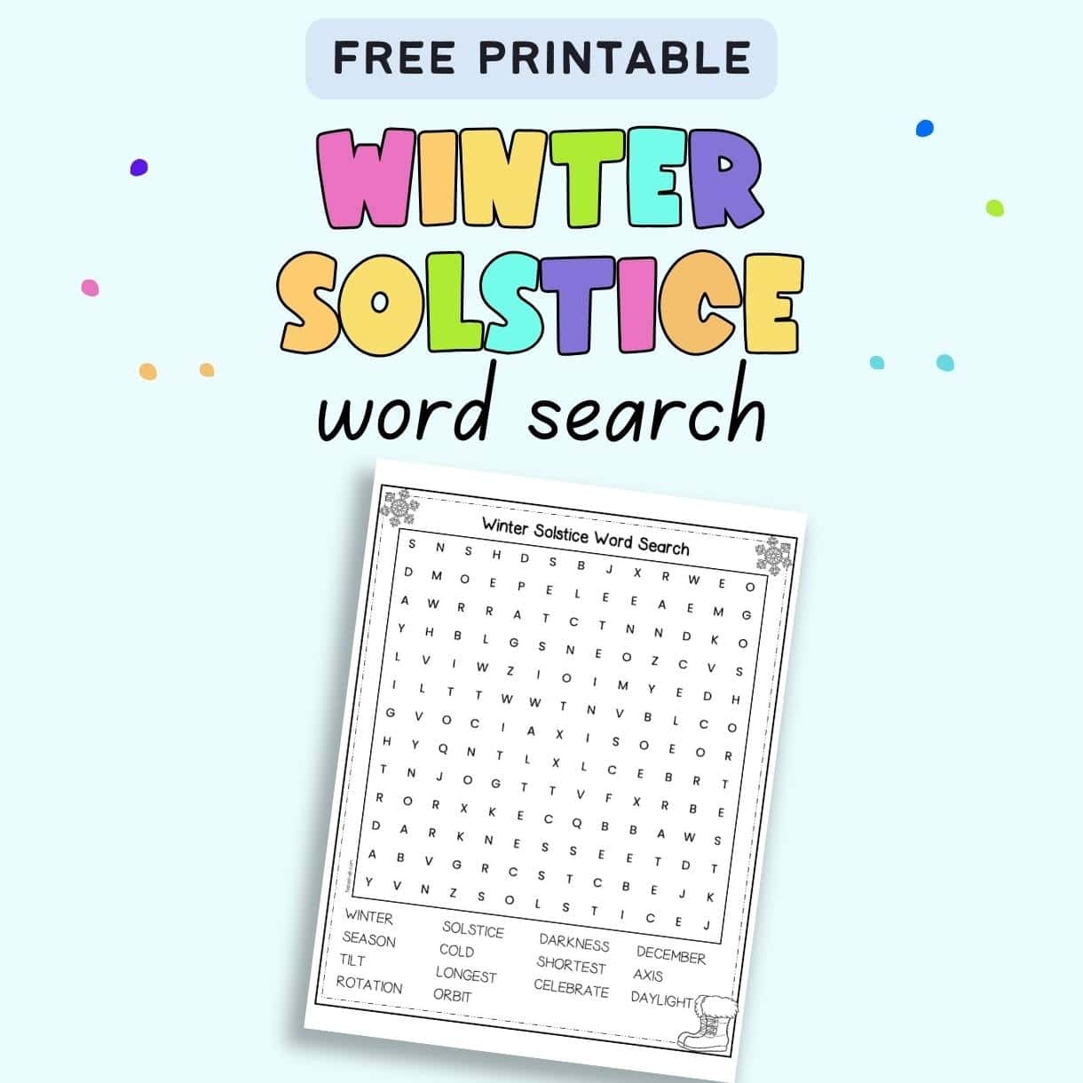 Free Printable Winter Solstice Word Search The Artisan Life Free Printable Winter Solstice Word Search The Artisan Life