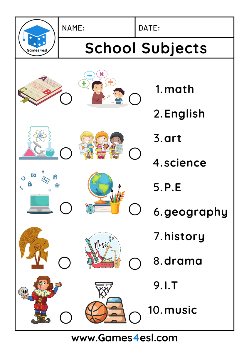 Free School Subject Worksheets For ESL Kids Games4esl Free School Subject Worksheets For ESL Kids Games4esl