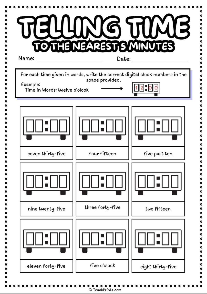 Free Telling Time To Five Minutes Worksheets Teach Prints Free Telling Time To Five Minutes Worksheets Teach Prints