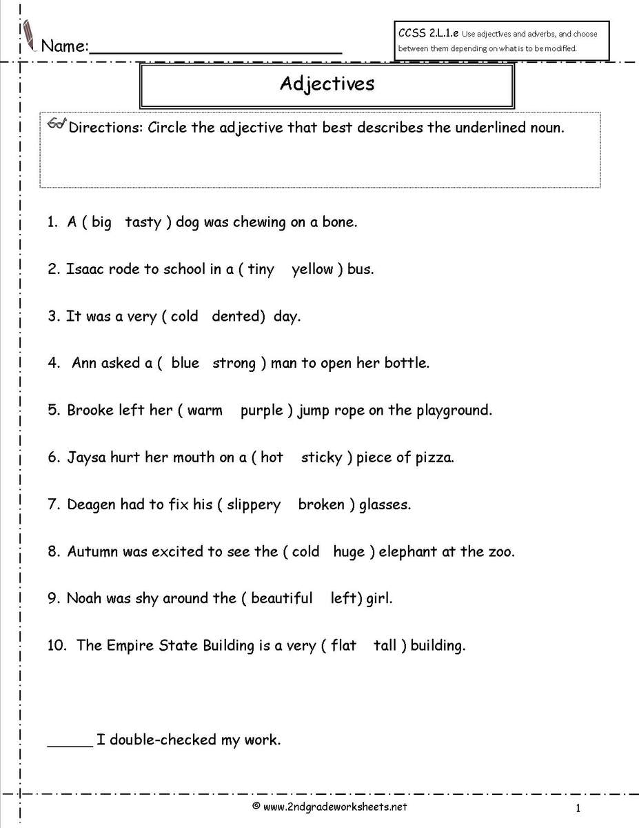 Free Using Adjectives Worksheets Adjective Worksheets For Grade 2 Games4esl