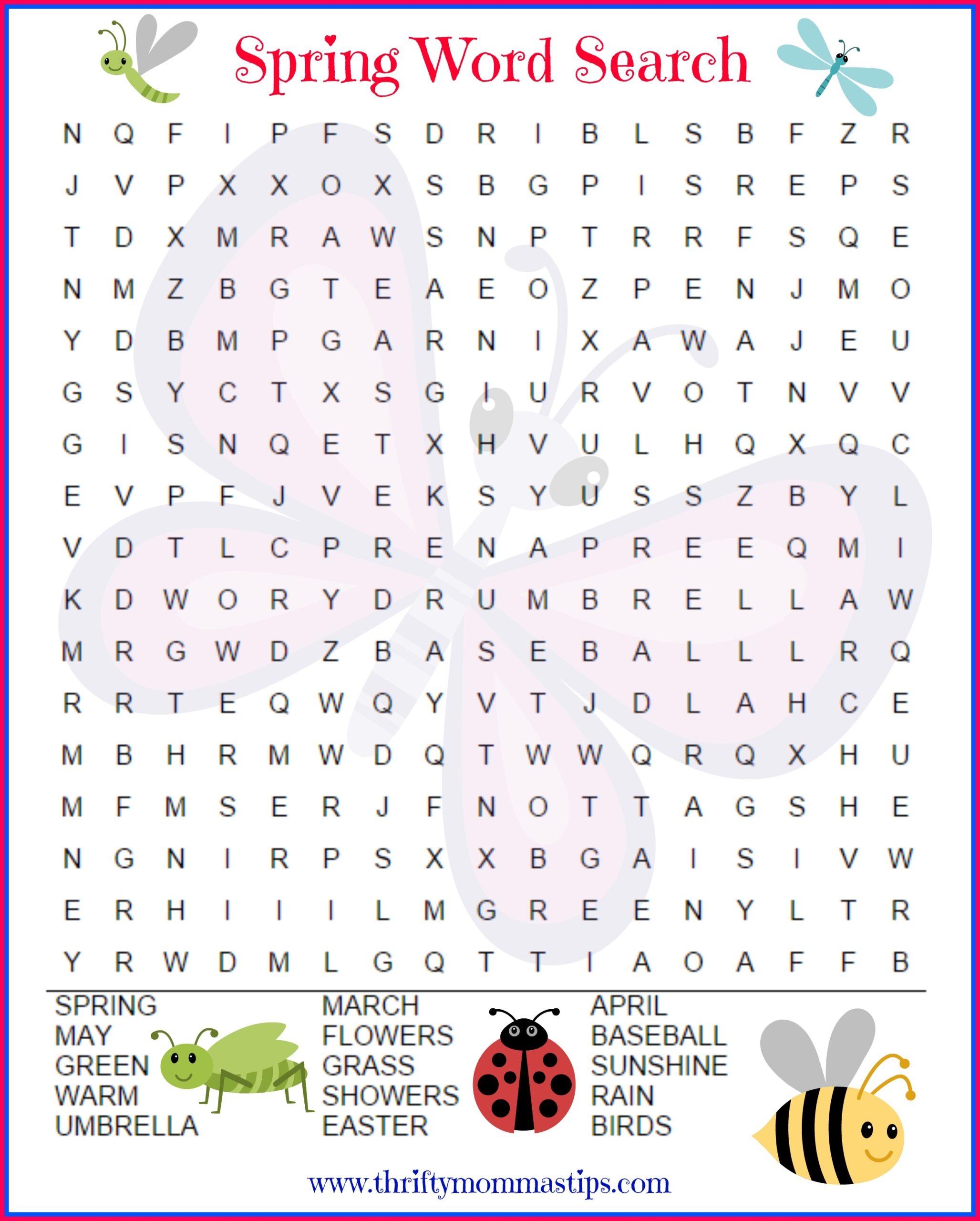 Fun Spring Word Search For Kids Thrifty Mommas Tips Jumbo Word Search Printable Worksheets Library