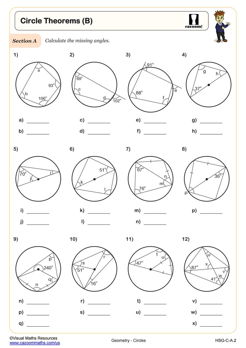 Geometry Circles Worksheets PDF Printable Cazoom Math