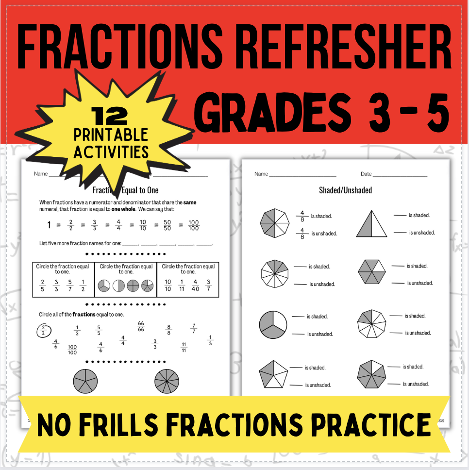 Grades 3 4 5 Fraction Review Made By Teachers Math Fractions Worksheets PDF Free Download
