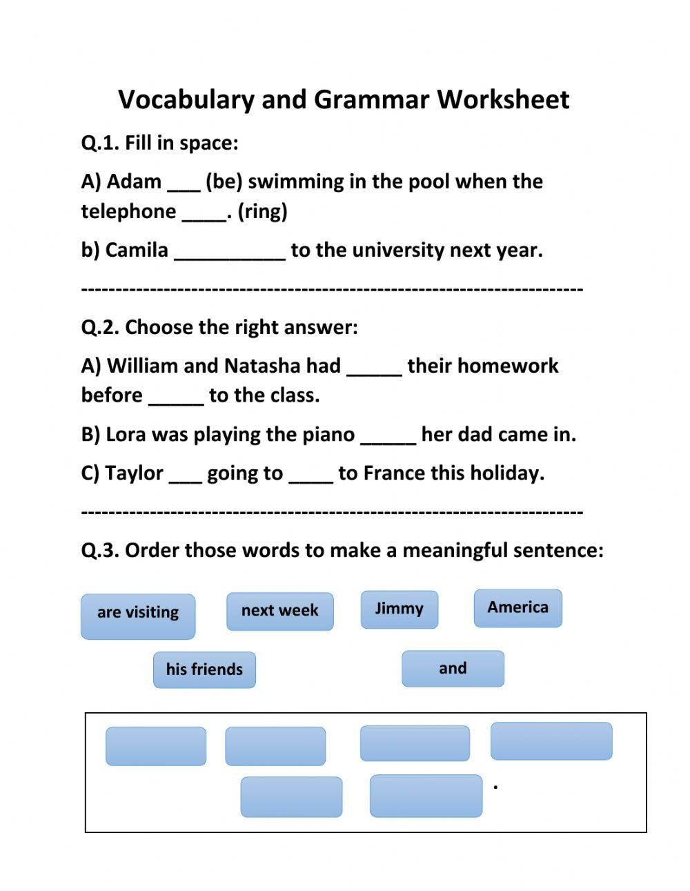 English Worksheets Printable Grammar Reading Writing And Vocabulary
