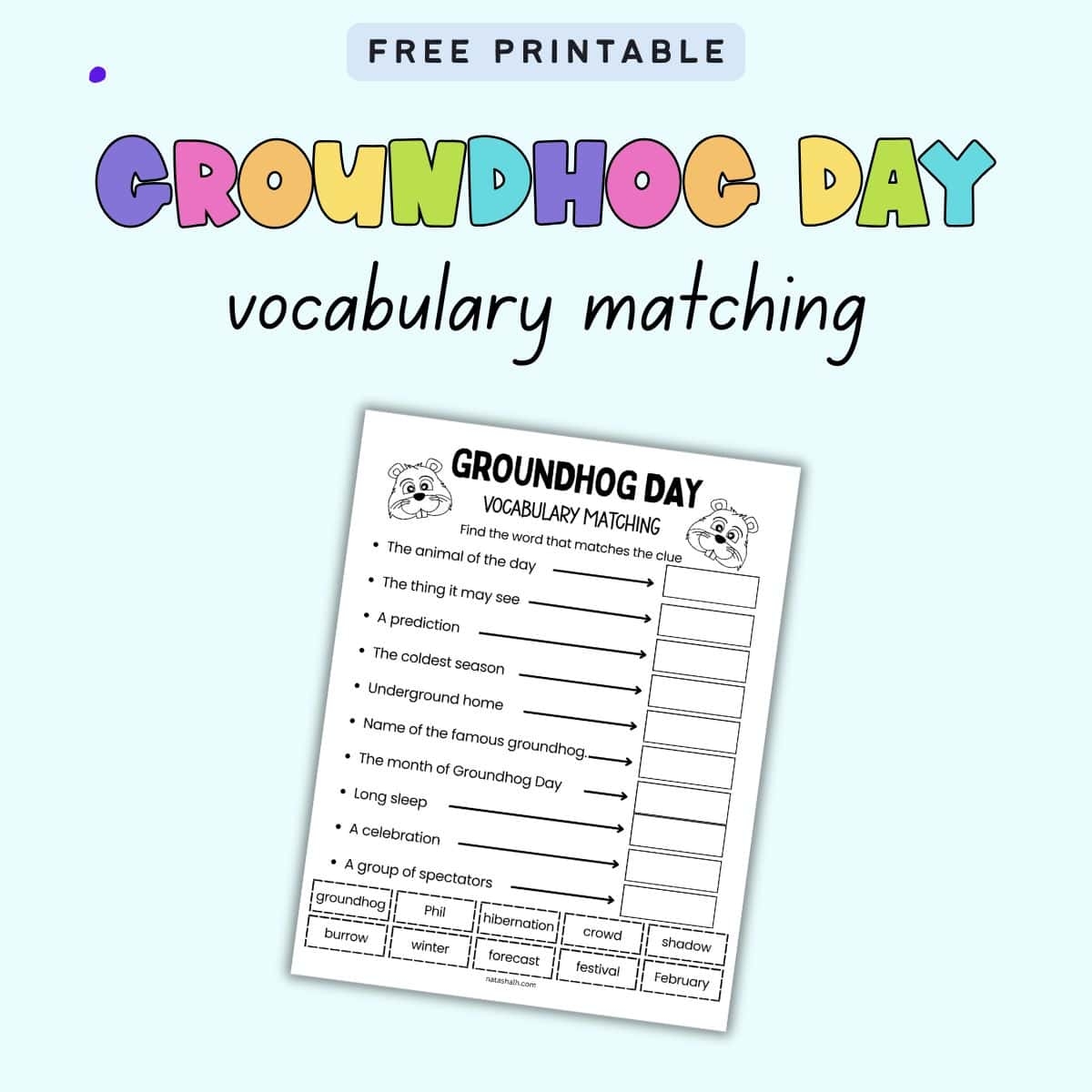 Groundhog Day Vocabulary Cut Paste Worksheet The Artisan Life