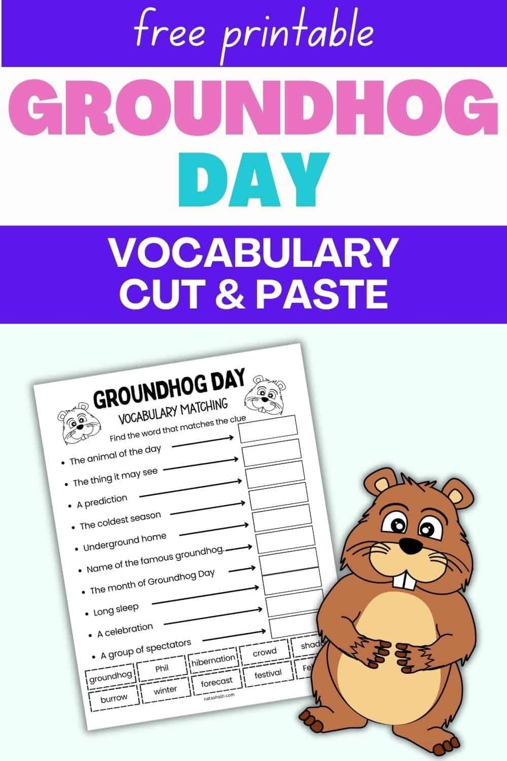 Groundhog Day Vocabulary Cut Paste Worksheet The Artisan Life