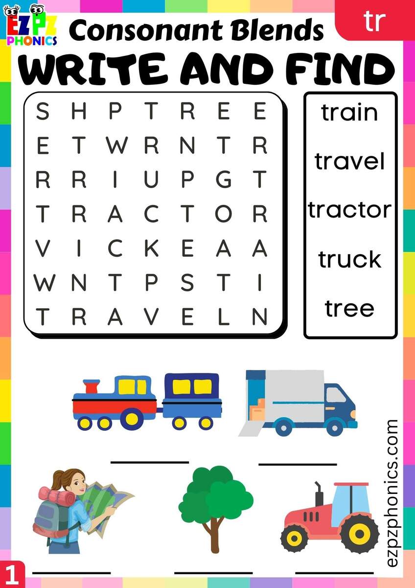 Group1 TR Words Write And Find Phonics Consonant Blends Worksheet Ezpzphonics