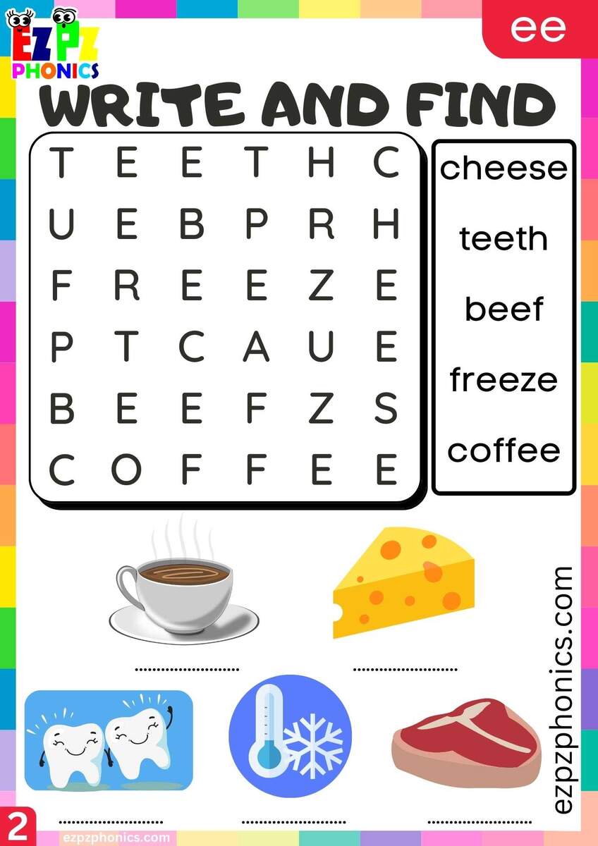 Group2 EE Words Write And Find Long E Phonics Worksheet Ezpzphonics