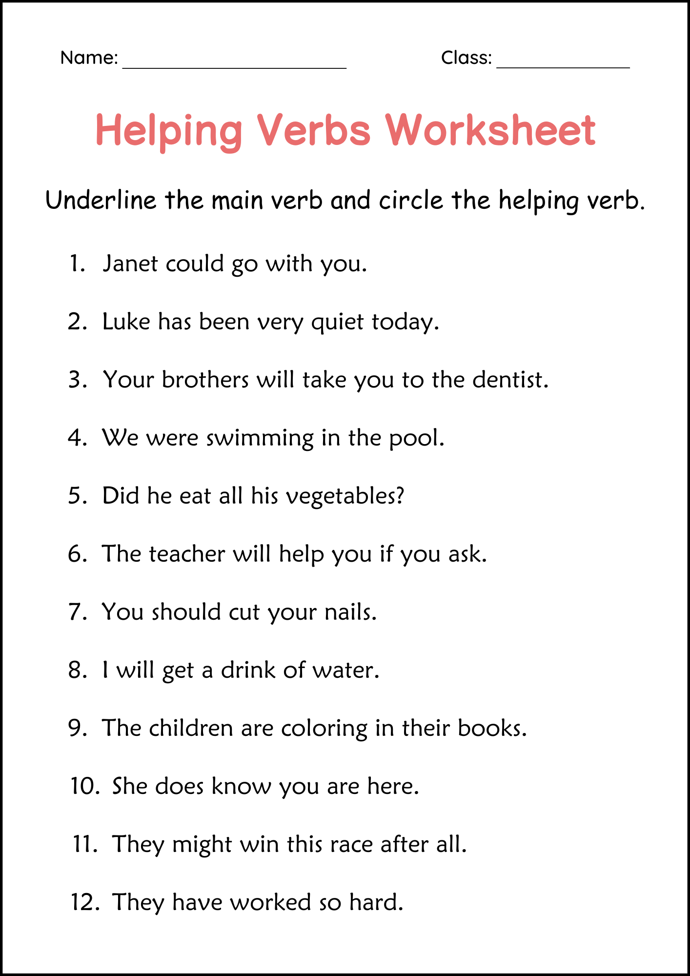 Helping Verbs Grammar Practice Worksheet For Grade 1 Auxiliary Verbs Made By Teachers Helping Verbs Grammar Practice Worksheet For Grade 1 Auxiliary Verbs Made By Teachers