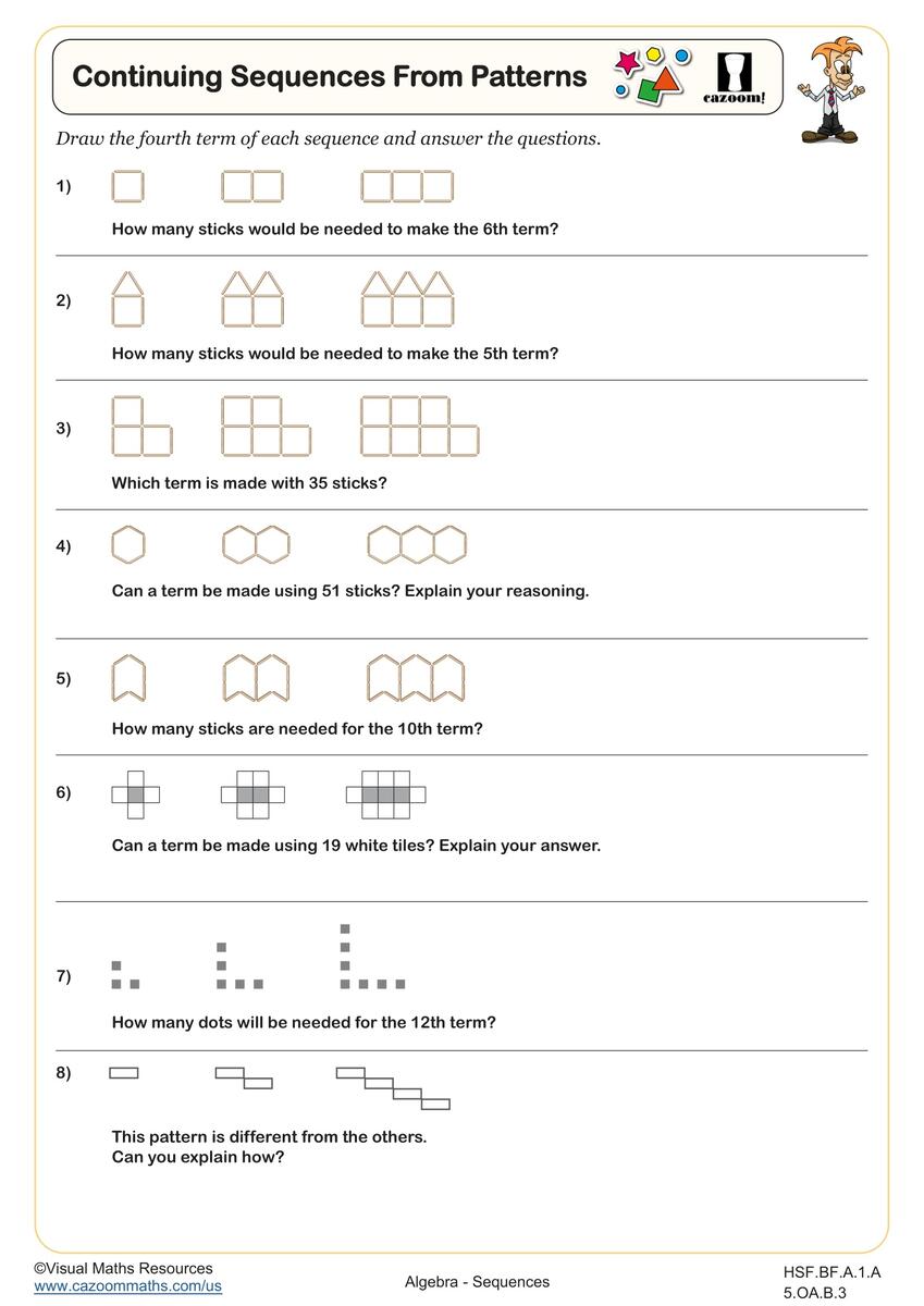 High School Sequences Worksheets PDF Printable Worksheets Cazoom Math