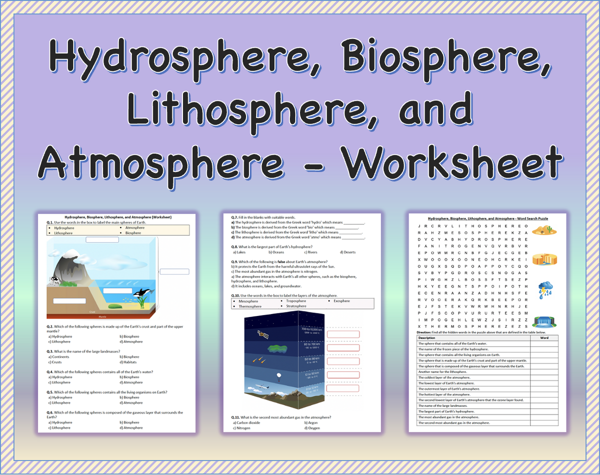 Hydrosphere Biosphere Lithosphere And Atmosphere Worksheet Printable Worksheets Library