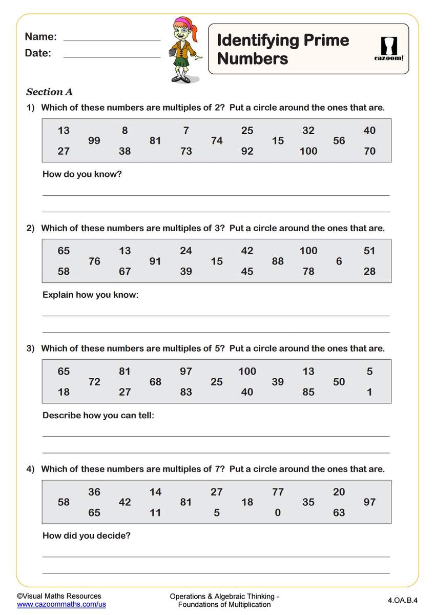 Identifying Prime Numbers Fun And Engaging 4th Grade PDF Worksheets Cazoom Math