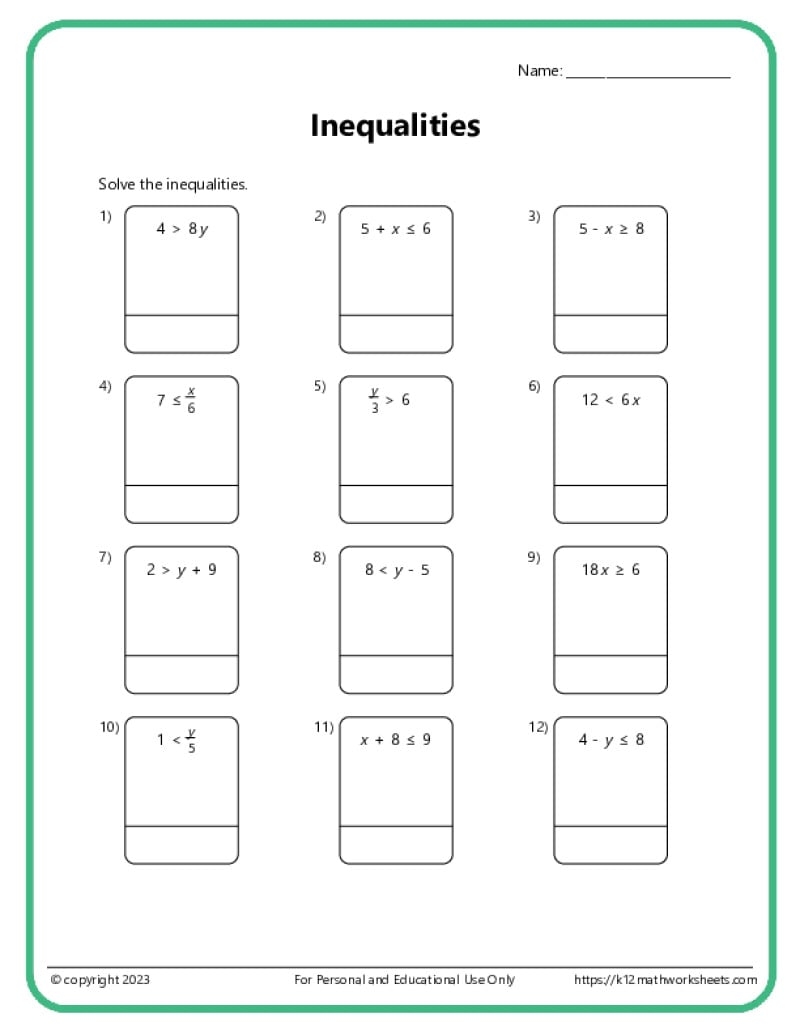 Inequalities Worksheets Graphing Inequalities Worksheet