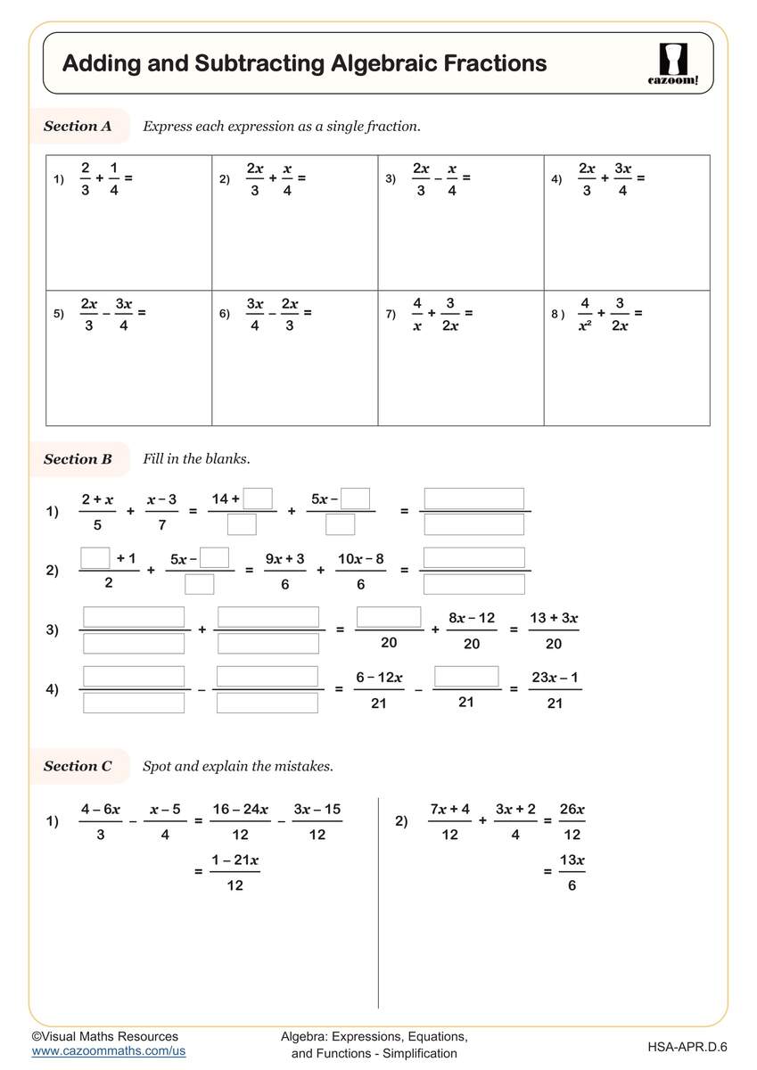 Integrated Math 3 Simplification Worksheets PDF Printable Cazoom Math