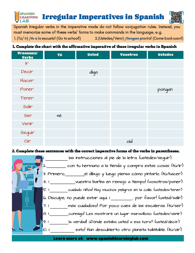 Irregular Imperatives In Spanish PDF Worksheet Spanish Learning Lab Irregular Imperatives In Spanish PDF Worksheet Spanish Learning Lab
