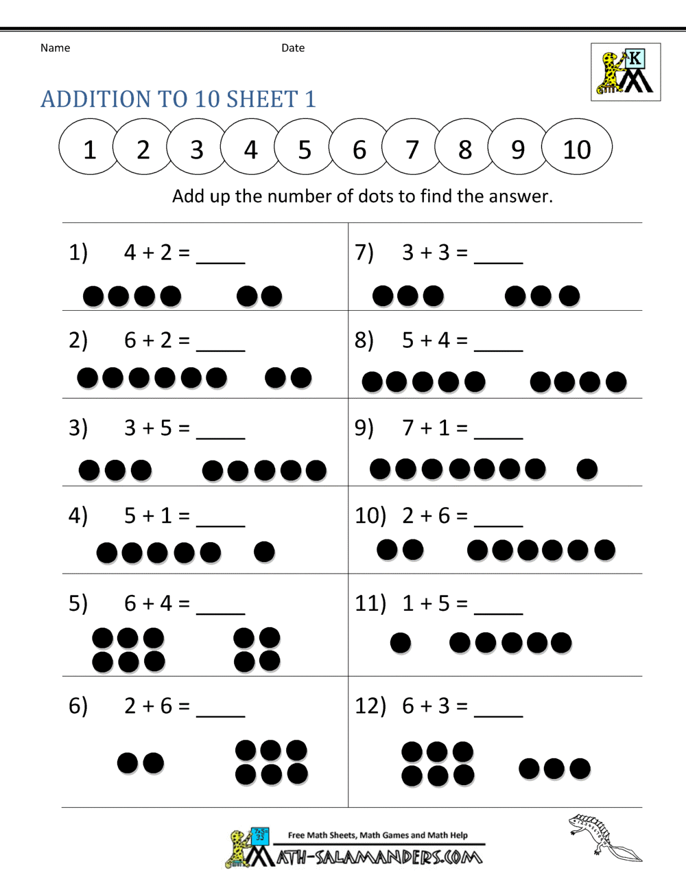 Addition Worksheets For Kindergarten