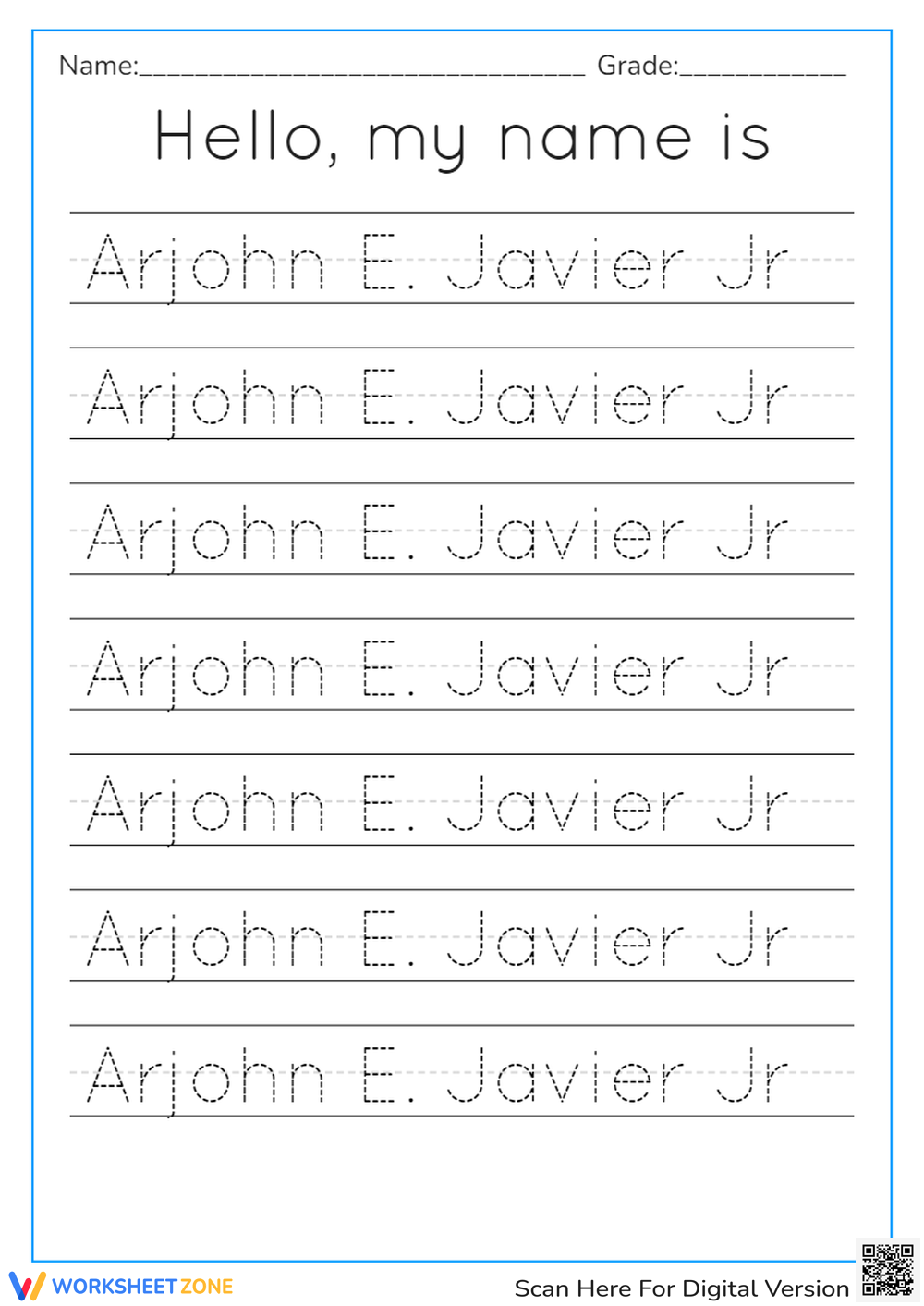 Kindergarten Name Tracing Worksheets Printable