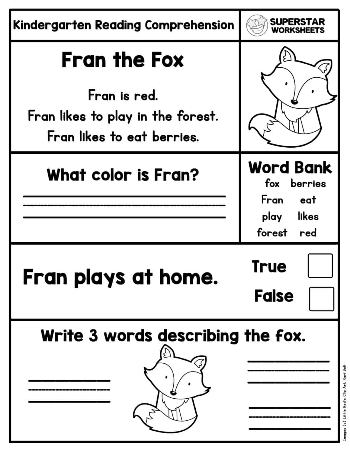 Free Kindergarten Reading Comprehension Worksheet Level A