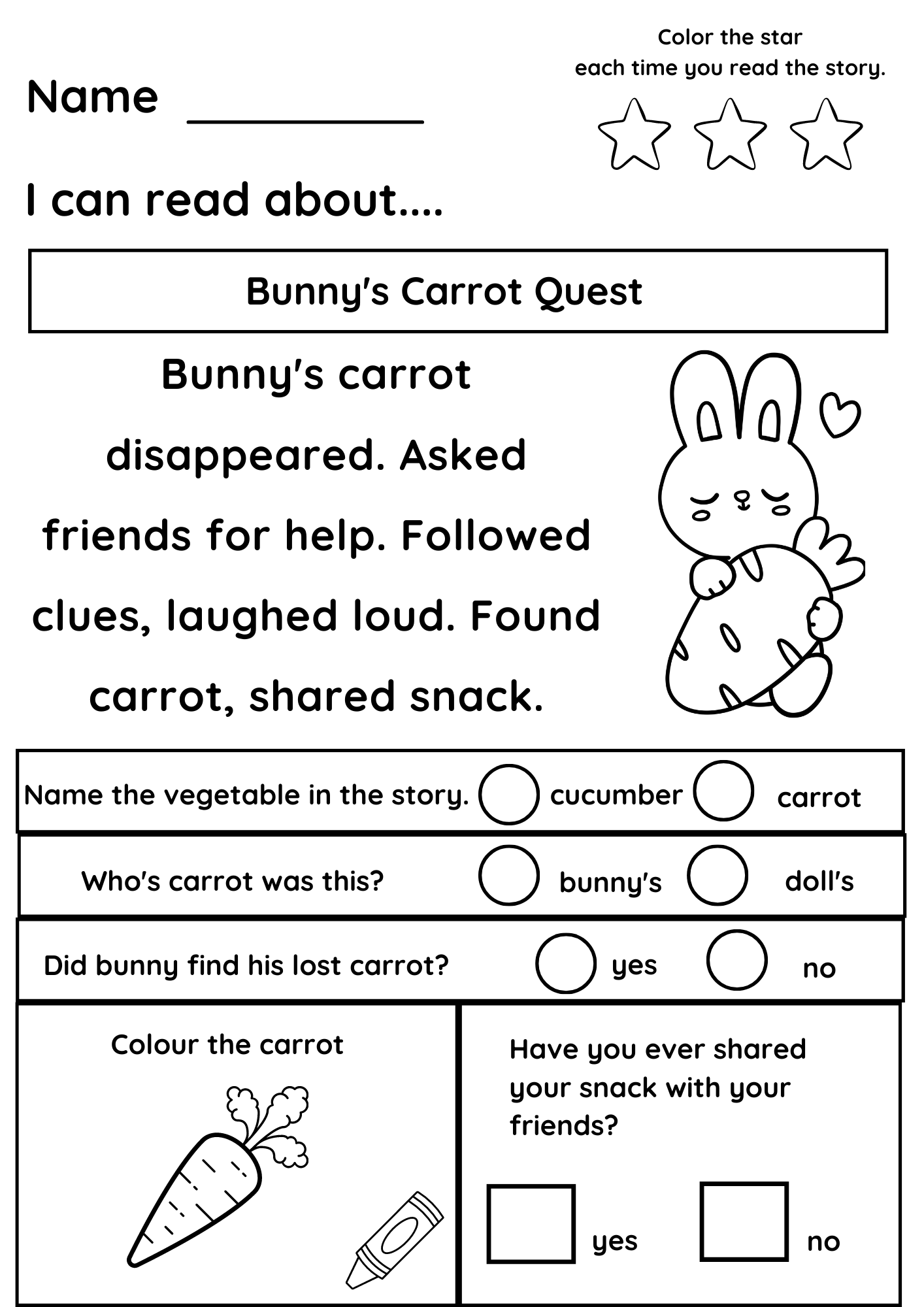 Kindergarten Reading Worksheets And Printables Reading Comprehension Worksheet Free Printable Digital PDF