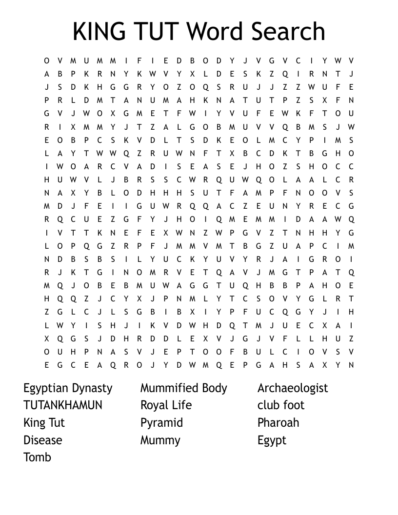 KING TUT Word Search WordMint KING TUT Word Search WordMint