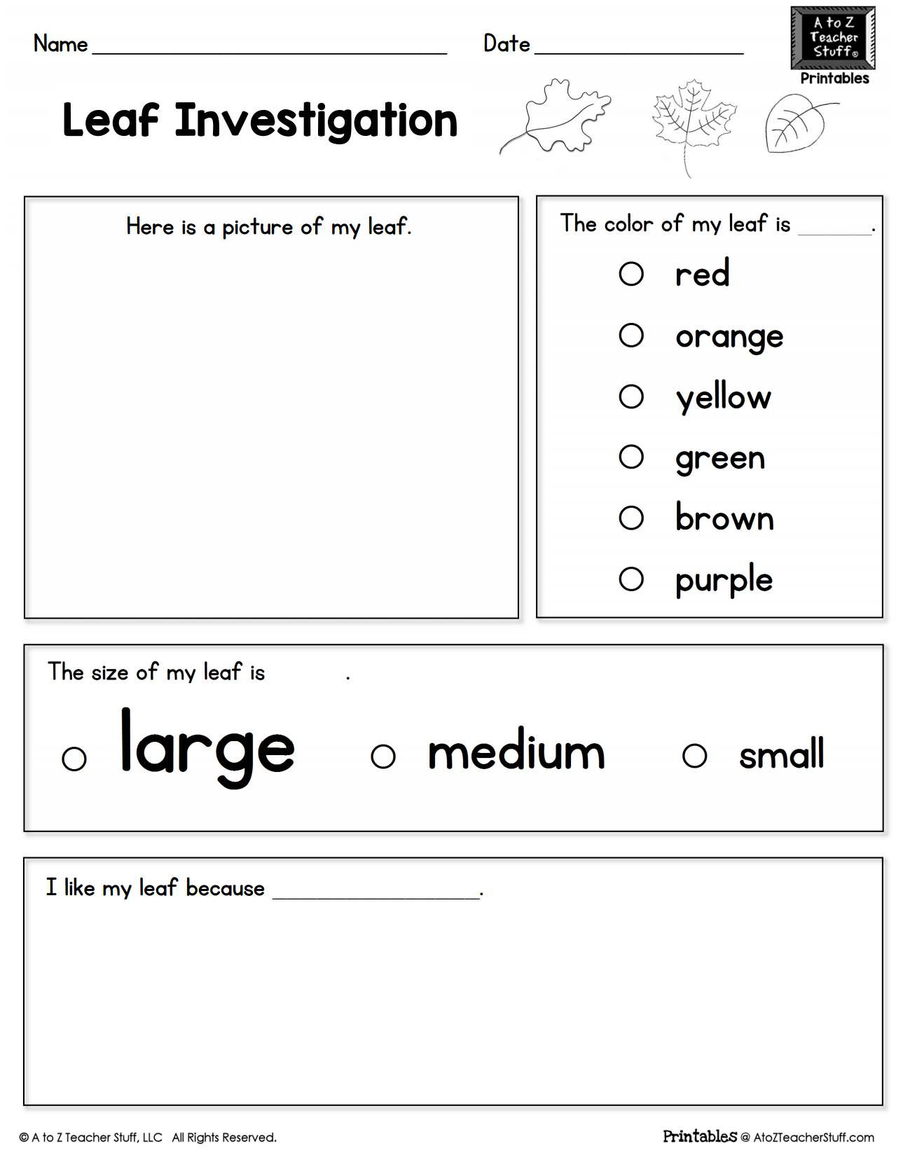 Leaf Investigation Printable Worksheet A To Z Teacher Stuff Leaf Investigation Printable Worksheet A To Z Teacher Stuff